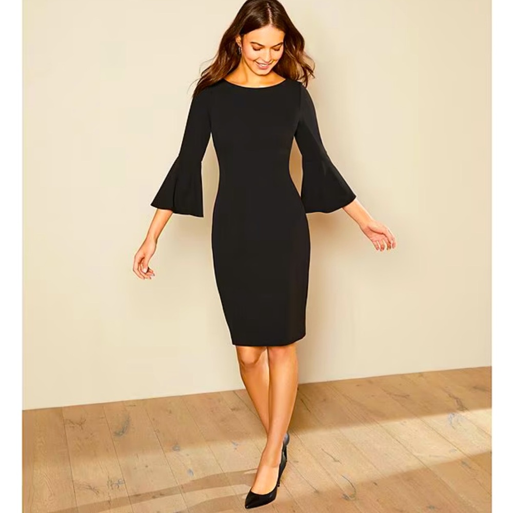 Calvin Klein 3/4 Bell Sleeve Boat Neck Sheath Dress